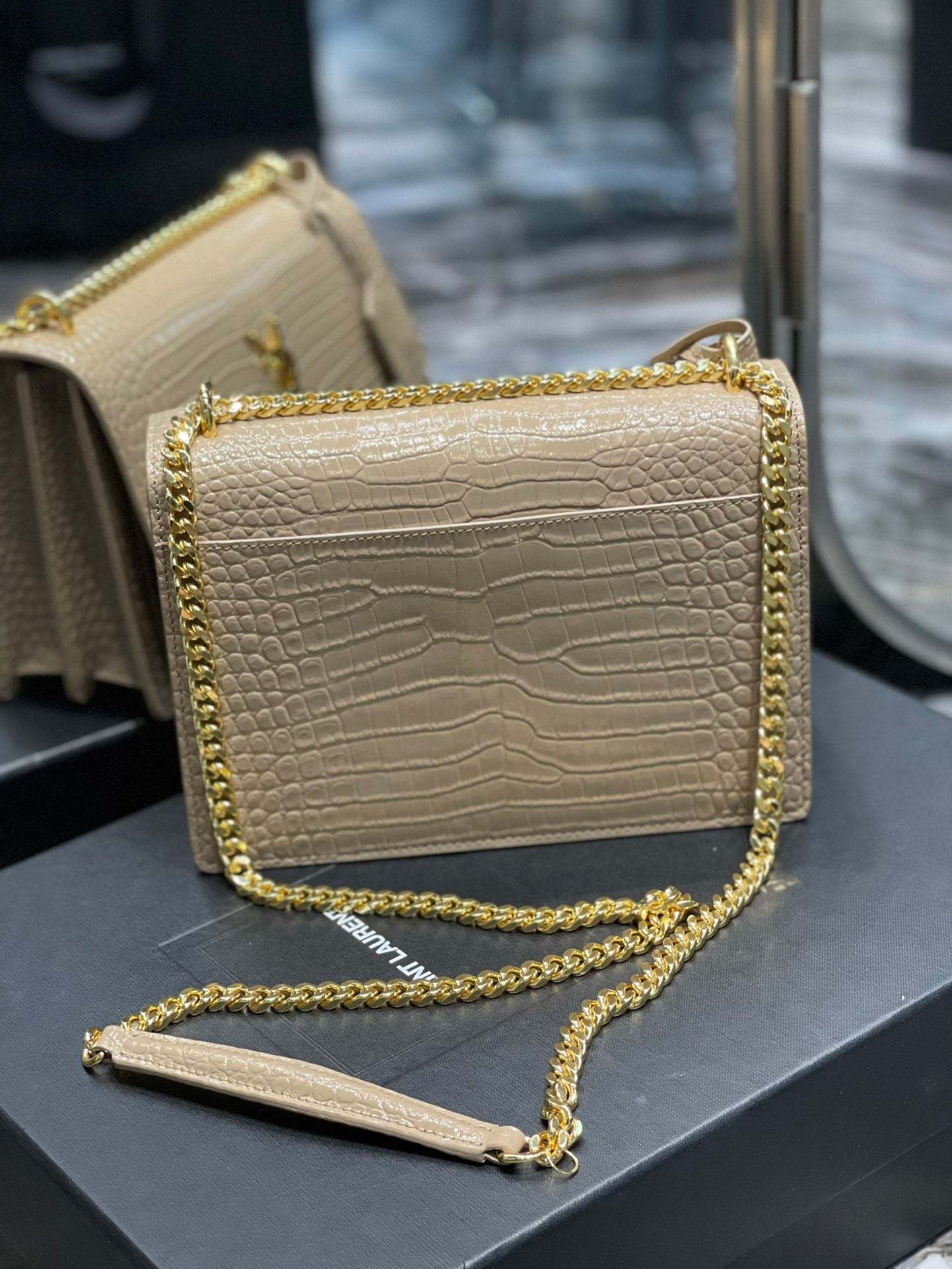 YSSL Sunset Medium Chain Bag For Women 8.6in/22cm Beige YSL 442906DND0J2721