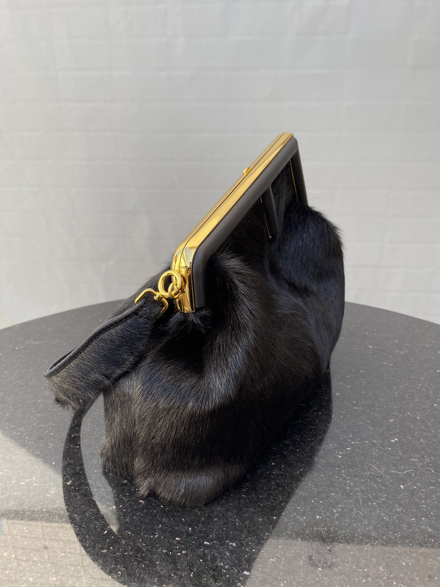 FI First Medium Black Fox Fur Bag For Woman 32.5cm/13in