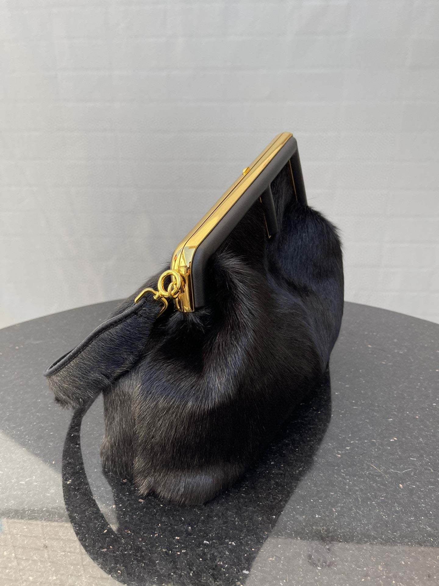 FI First Medium Black Fox Fur Bag For Woman 32.5cm/13in