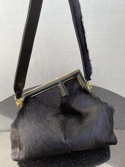 FI First Medium Black Fox Fur Bag For Woman 32.5cm/13in