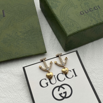 GG GG ANCHOR HEART CRYSTAL GOLD EARRINGS