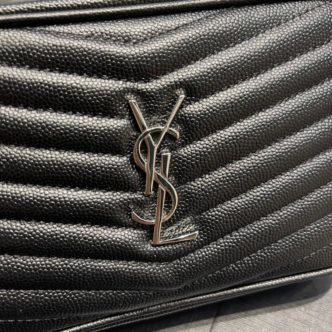 YSSL Lou Mini Bag Black In Quilted Grain De Poudre With Silver Toned Hardware For Women 7.4in/19cm YSl 6125791GF021000