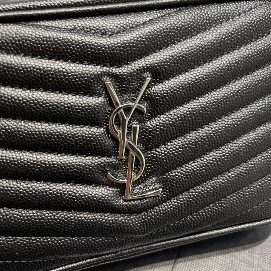 YSSL Lou Mini Bag Black In Quilted Grain De Poudre With Silver Toned Hardware For Women 7.4in/19cm YSl 6125791GF021000