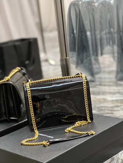YSSL Sunset Medium Chain Bag For Women 8.6in/22cm Black YSL