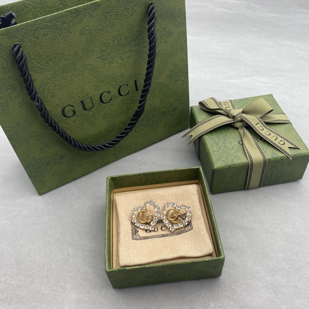 GG GG HEART CRYSTAL GOLD EARRINGS