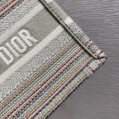 DI Small Book Tote Bag Canvas Stripes Embroidery For Women 23cm/9in CD