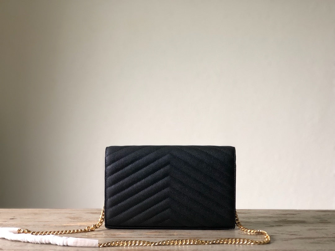 YSSL Monogram Chain Wallet Black For Women 8.7in/23cm YSL