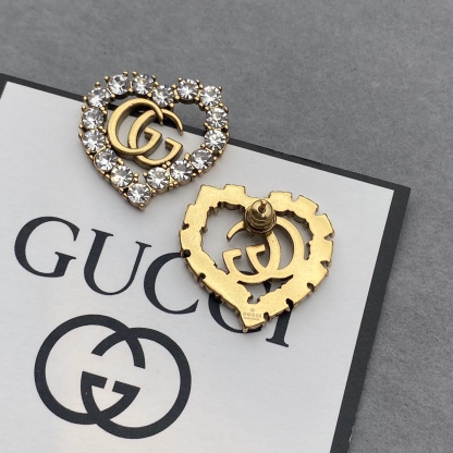GG GG HEART CRYSTAL GOLD EARRINGS