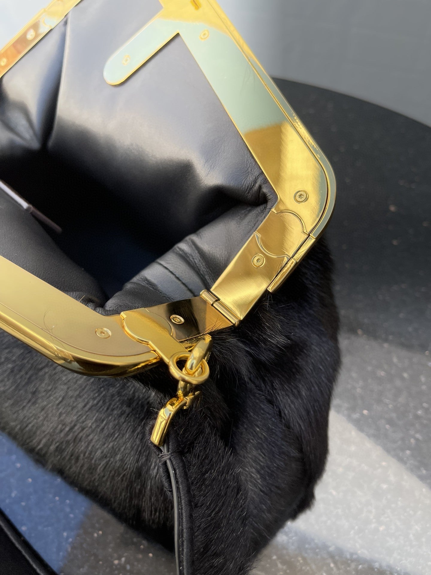 FI First Medium Black Fox Fur Bag For Woman 32.5cm/13in