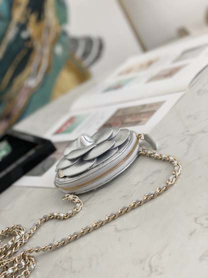 CHL Camellia Clutch With Chain Silver Bag For Women 11cm/4in