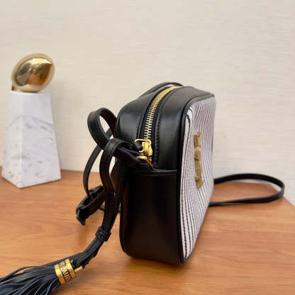 YSSL Lou Camera Bag In Canvas Black And White For Women 9in/23cm YSL 612542FAACG9583