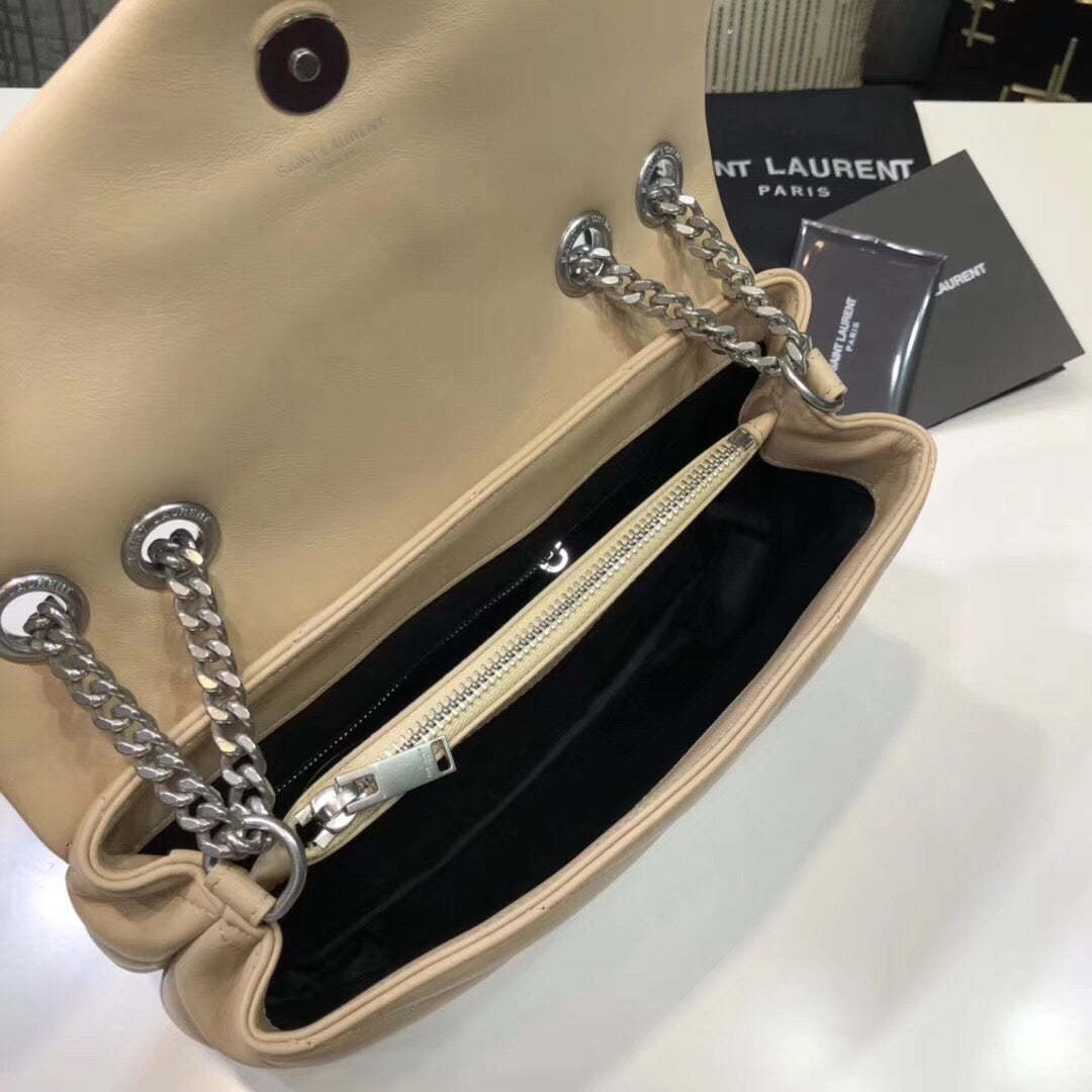YSSL Loulou Small Chain Bag In Matelassé "Y" Beige For Women 9.8in/23cm YSL 