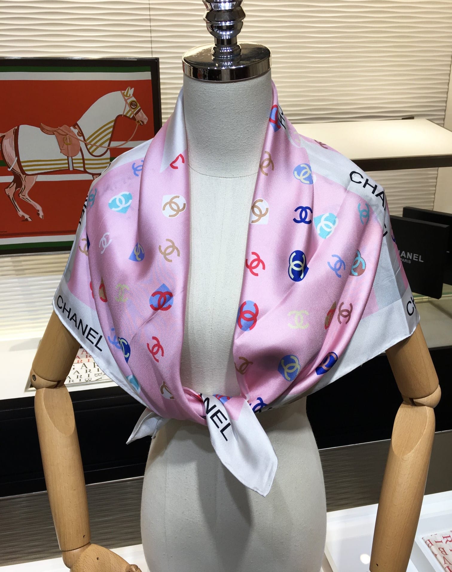 CC CC HEARTS LETTER MONOGRAM LOGO BOW PRINT SCARF PINK