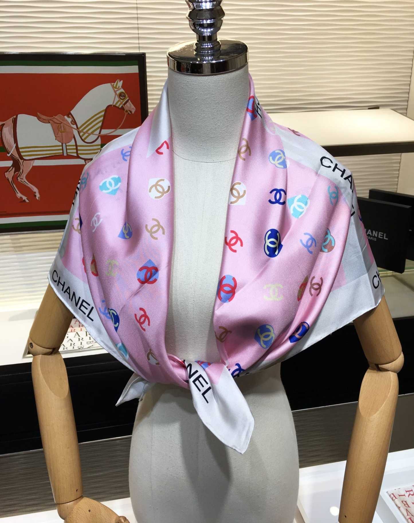 CC CC HEARTS LETTER MONOGRAM LOGO BOW PRINT SCARF PINK