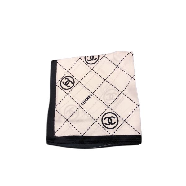 CC CC LOGO SILK TWILL SQUARE SCARF BLACK WHITE