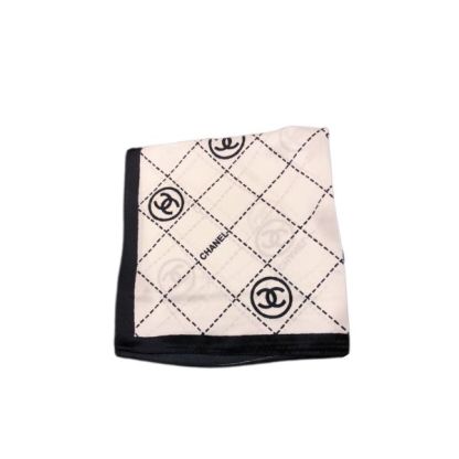 CC CC LOGO SILK TWILL SQUARE SCARF BLACK WHITE