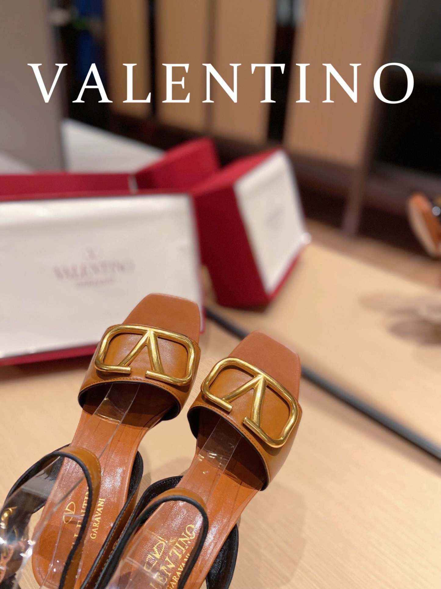 Valentino Garavani Strap Heeled Sandals With V Logo Signature Embellishment Orange For Women