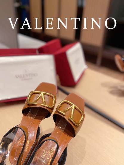 Valentino Garavani Strap Heeled Sandals With V Logo Signature Embellishment Orange For Women