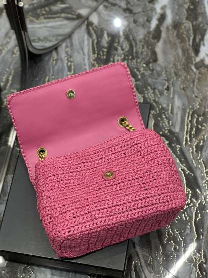 YSSL Niki Medium Chain Bag In Rafia For Women 11in/28cm Pink YSL