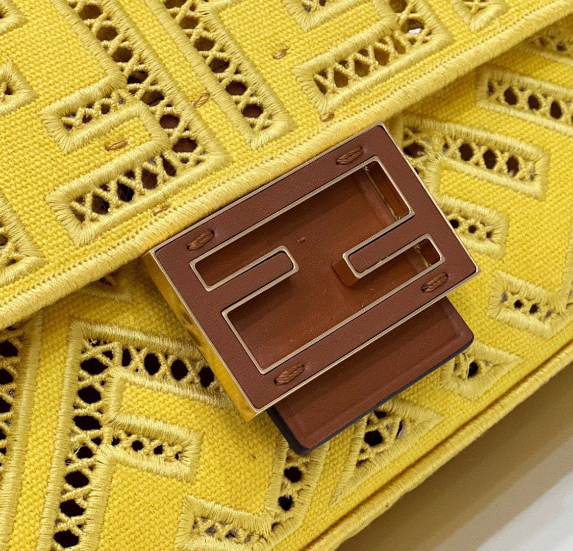 FI Baguette Yellow with Embroidery Medium Bag For Woman 28cm/11in