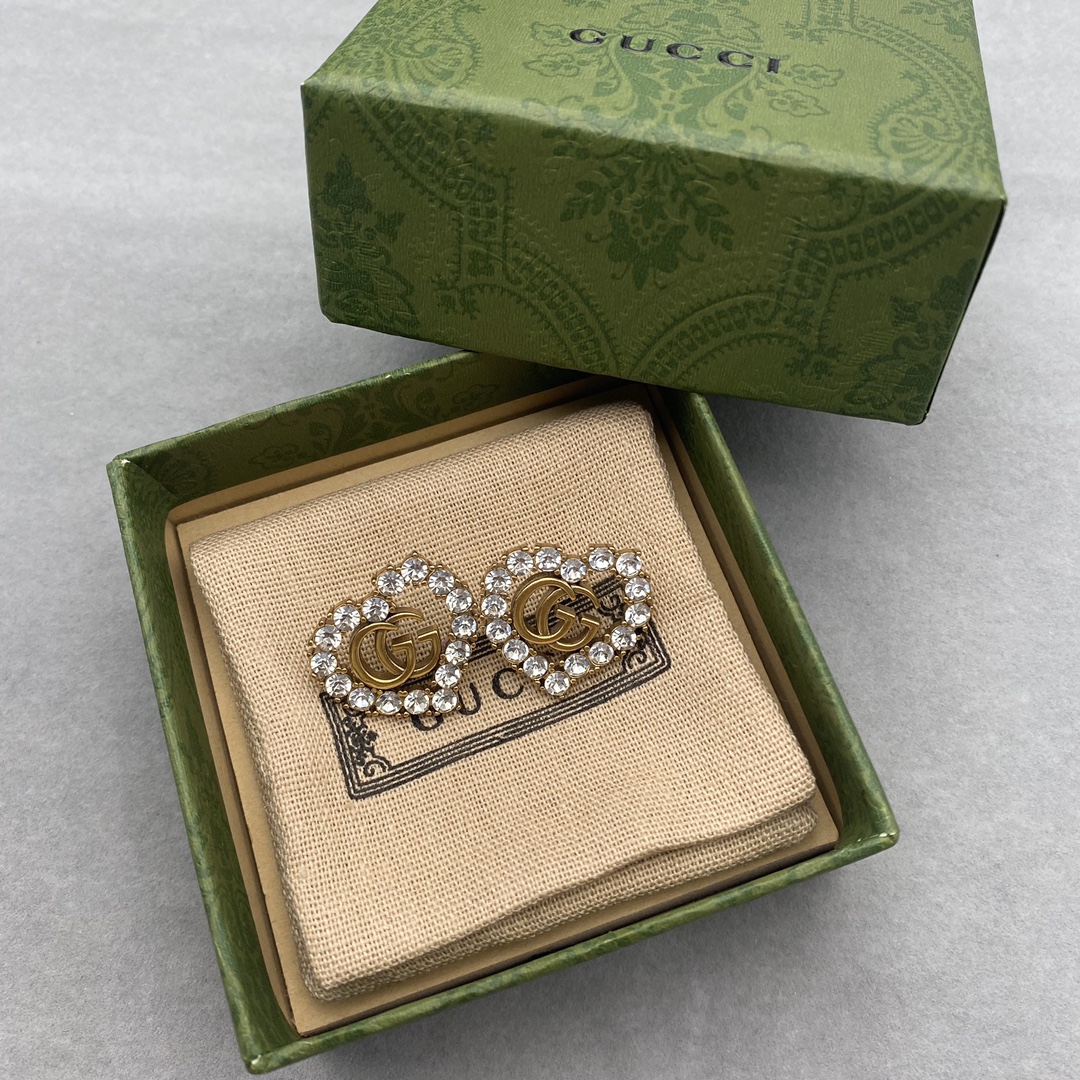 GG GG HEART CRYSTAL GOLD EARRINGS