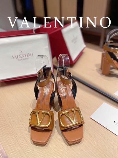 Valentino Garavani Strap Heeled Sandals With V Logo Signature Embellishment Orange For Women