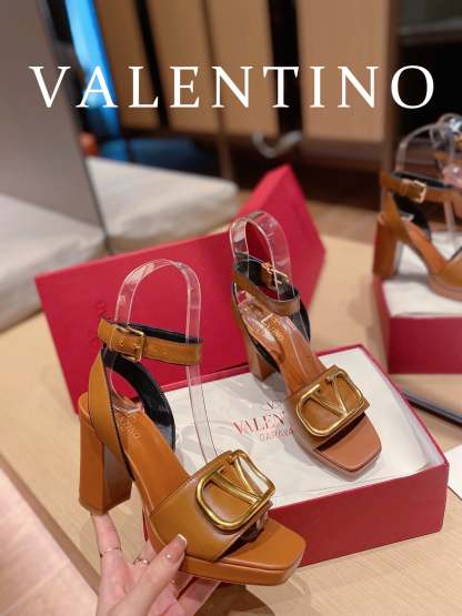 Valentino Garavani Strap Heeled Sandals With V Logo Signature Embellishment Orange For Women