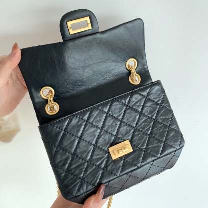 ChanelMini 2.55 Handbag Black For Women Gold Toned Hardware 7.8in/20cm AS0874 Y04634 94305