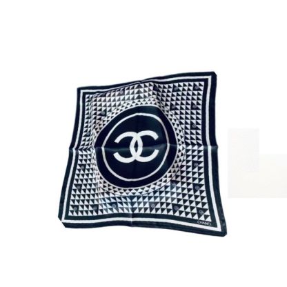 CC CC MOTIF SQUARE NECK TWILL SILK SCARF BLACK