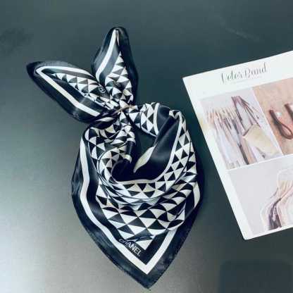 CC CC MOTIF SQUARE NECK TWILL SILK SCARF BLACK