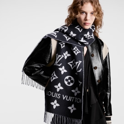 LV LV MONOGRAM ESSENTIAL SCARF ENCRE BLACK M77853