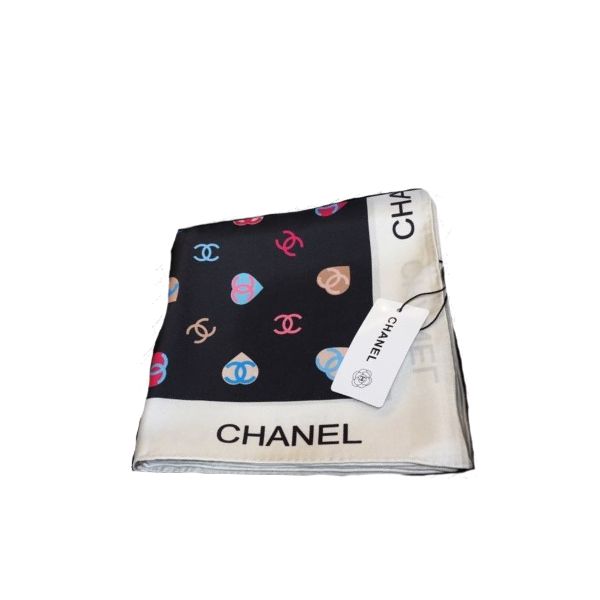 CC CC HEARTS LETTER MONOGRAM LOGO BOW PRINT SCARF BLACK