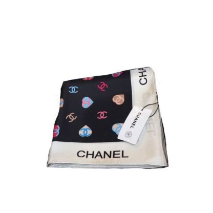 CC CC HEARTS LETTER MONOGRAM LOGO BOW PRINT SCARF BLACK