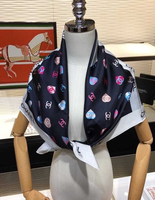 CC CC HEARTS LETTER MONOGRAM LOGO BOW PRINT SCARF BLACK