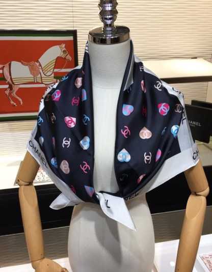 CC CC HEARTS LETTER MONOGRAM LOGO BOW PRINT SCARF BLACK