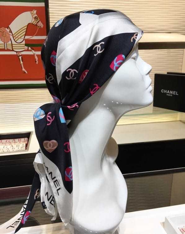 CC CC HEARTS LETTER MONOGRAM LOGO BOW PRINT SCARF BLACK