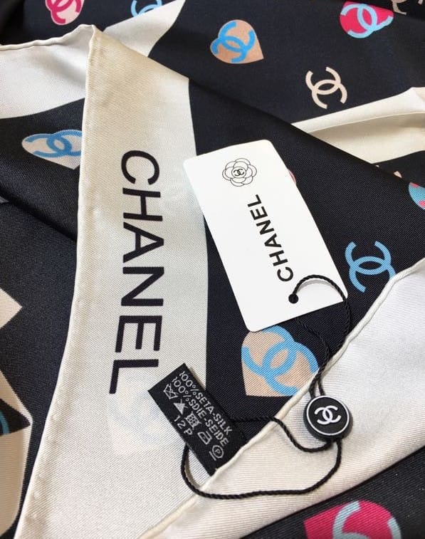 CC CC HEARTS LETTER MONOGRAM LOGO BOW PRINT SCARF BLACK