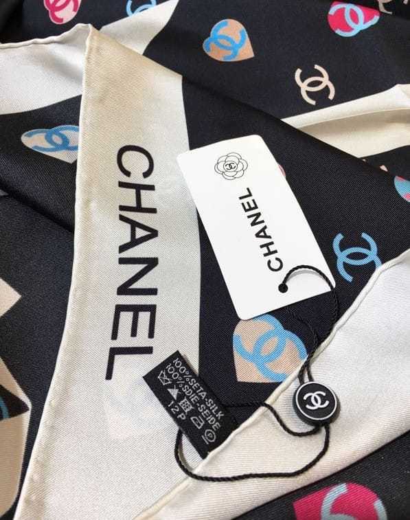 CC CC HEARTS LETTER MONOGRAM LOGO BOW PRINT SCARF BLACK