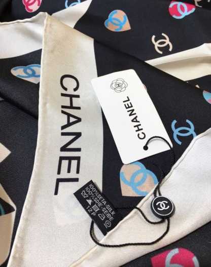 CC CC HEARTS LETTER MONOGRAM LOGO BOW PRINT SCARF BLACK
