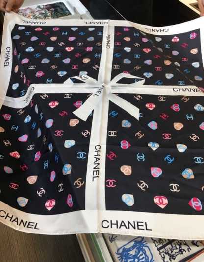 CC CC HEARTS LETTER MONOGRAM LOGO BOW PRINT SCARF BLACK