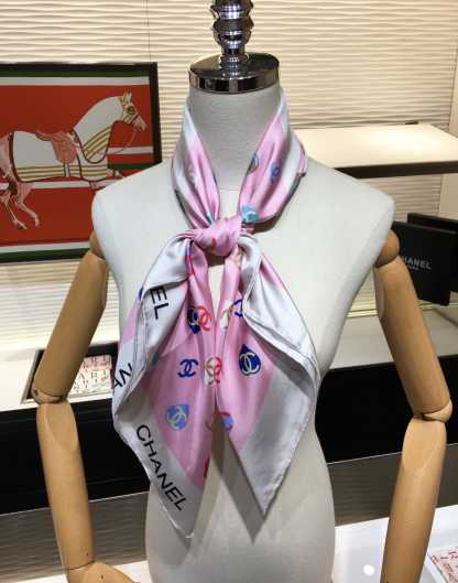 CC CC HEARTS LETTER MONOGRAM LOGO BOW PRINT SCARF PINK