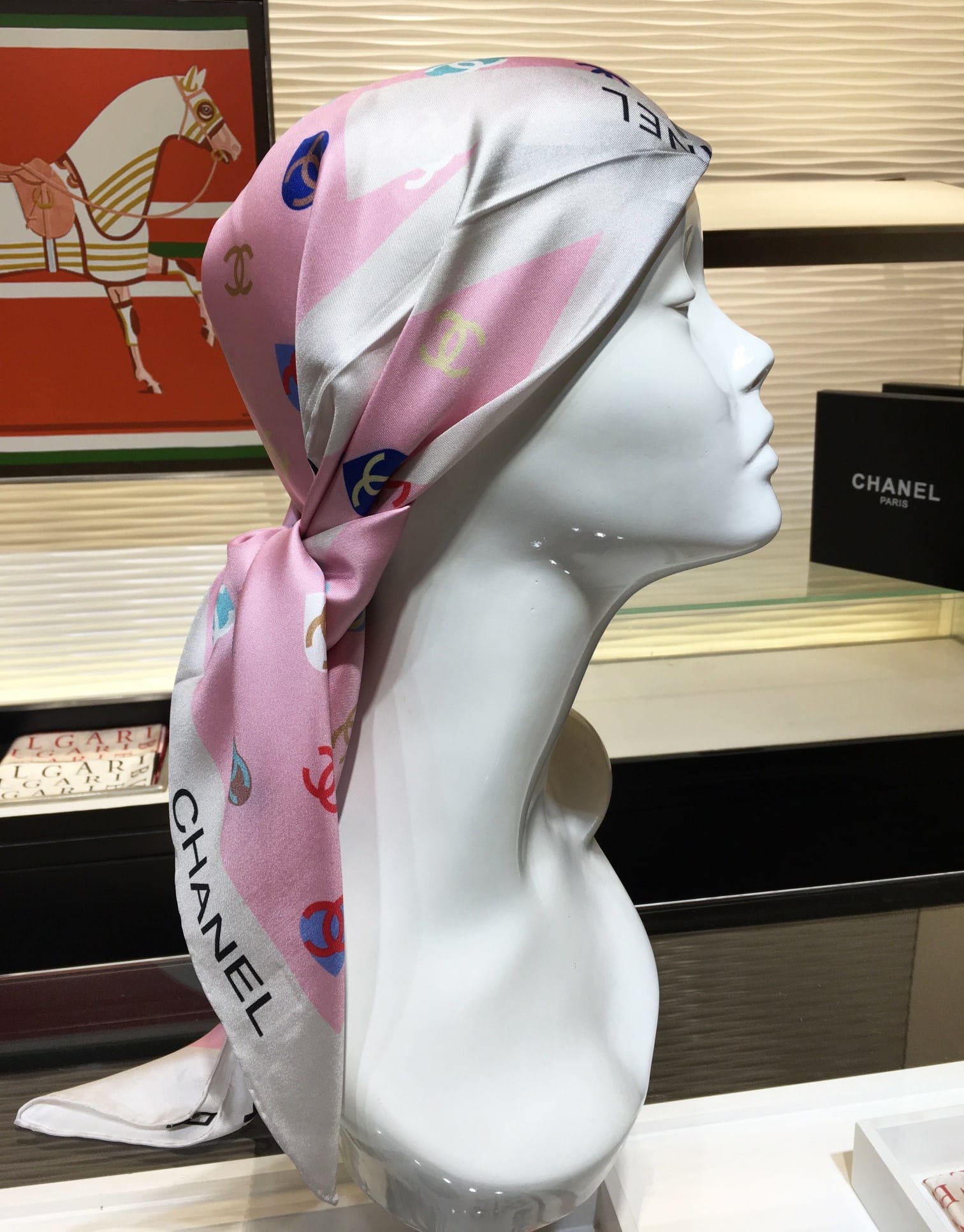 CC CC HEARTS LETTER MONOGRAM LOGO BOW PRINT SCARF PINK