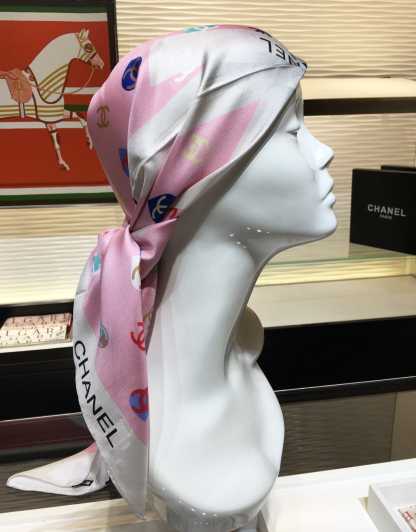 CC CC HEARTS LETTER MONOGRAM LOGO BOW PRINT SCARF PINK