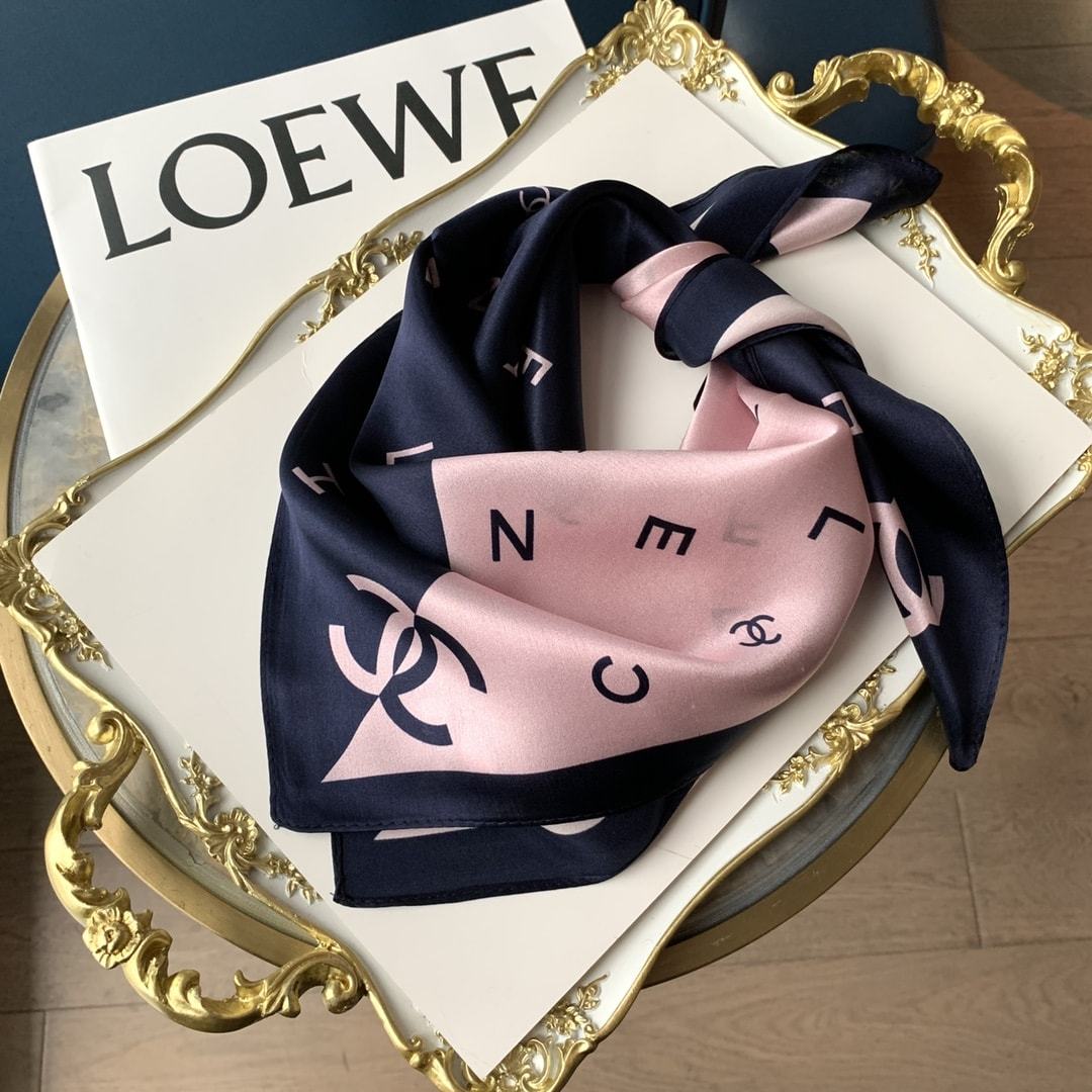 CC MULTI LETTERS SQUARE SILK SCARF PINK BLUE
