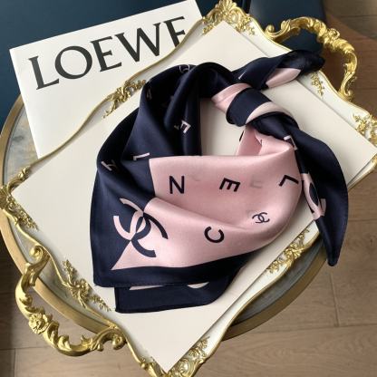 CC MULTI LETTERS SQUARE SILK SCARF PINK BLUE