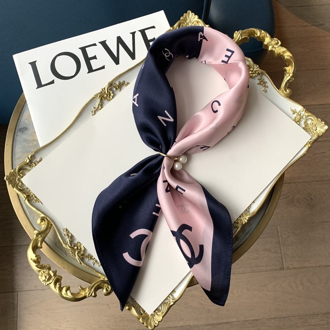 CC MULTI LETTERS SQUARE SILK SCARF PINK BLUE