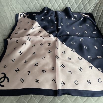 CC MULTI LETTERS SQUARE SILK SCARF PINK BLUE