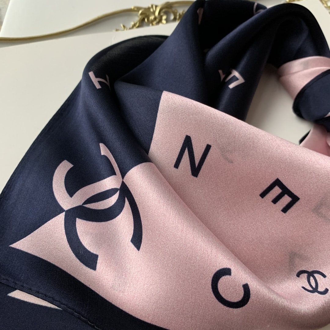 CC MULTI LETTERS SQUARE SILK SCARF PINK BLUE