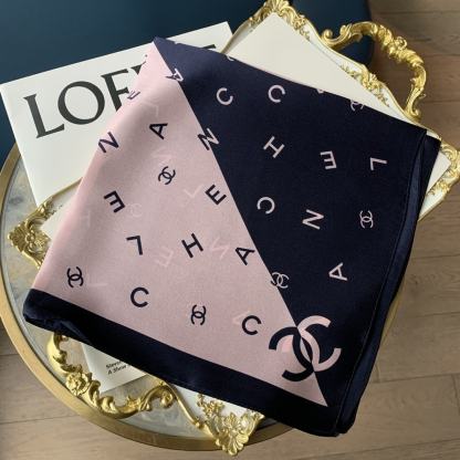 CC MULTI LETTERS SQUARE SILK SCARF PINK BLUE