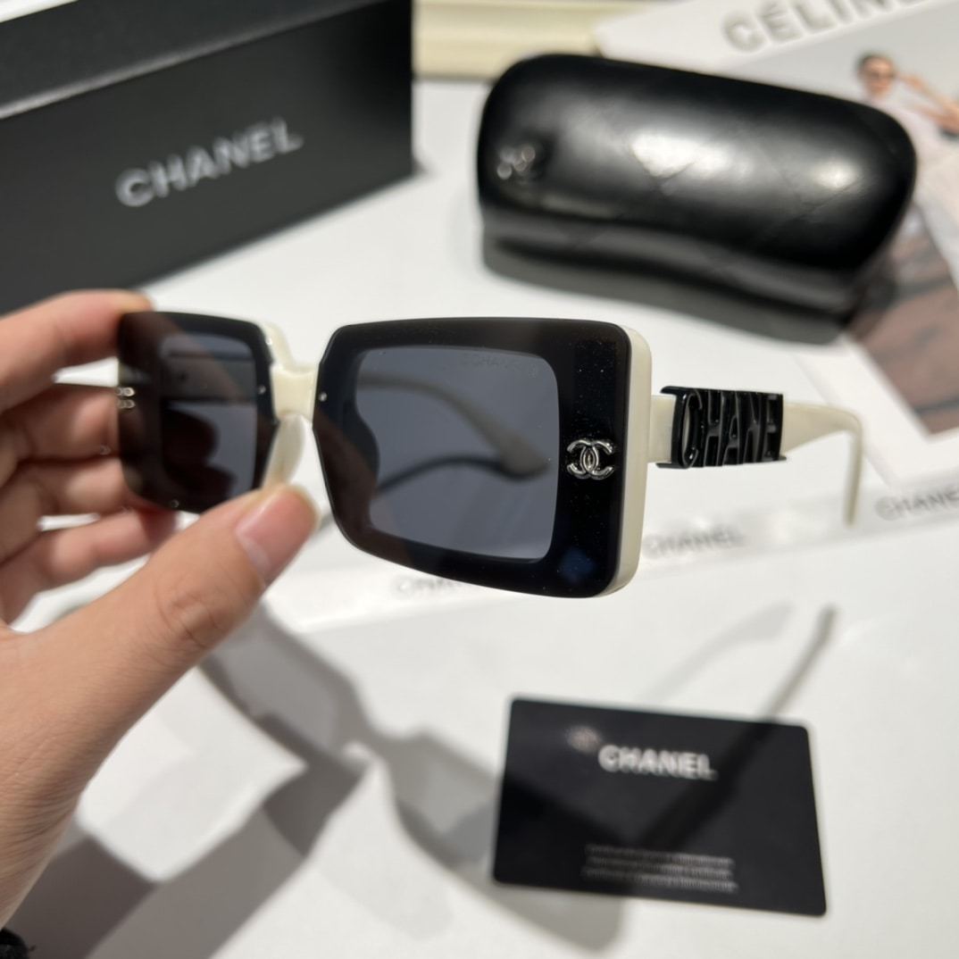 CC RECTANGLE SHINY DESIGN SUNGLASSES BLACK WHITE